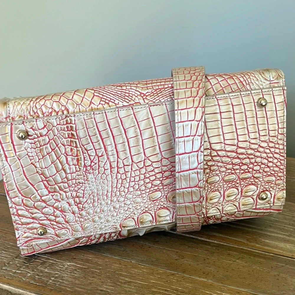 Brahmin Tan & Pink Embossed Satchel Bag - Picture 6 of 6